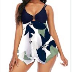 Verno Womens Two Piece Tummy Control Exquisite Ring Top with Boyshort Swimsuit